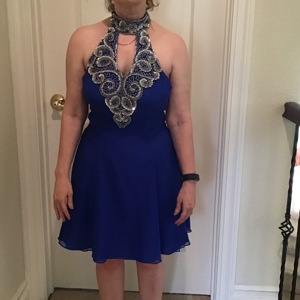 Bella D. Royal Blue Mini Dress with Silver Detailing